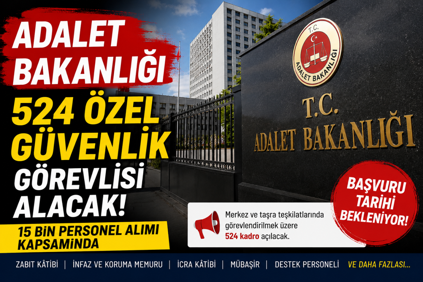 Adalet Bakanlığı 524 Özel Güvenlik Görevlisi Alımı Yapacak! Başvurular İçin Geri Sayım Başladı