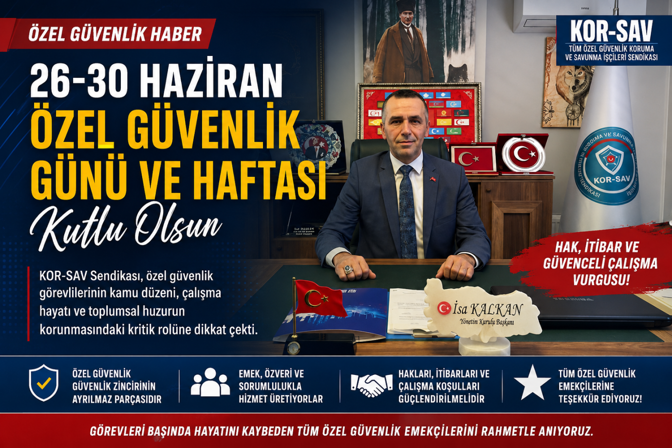 KOR-SAV’dan 26-30 Haziran Özel Güvenlik Günü Ve Haftası Mesajı